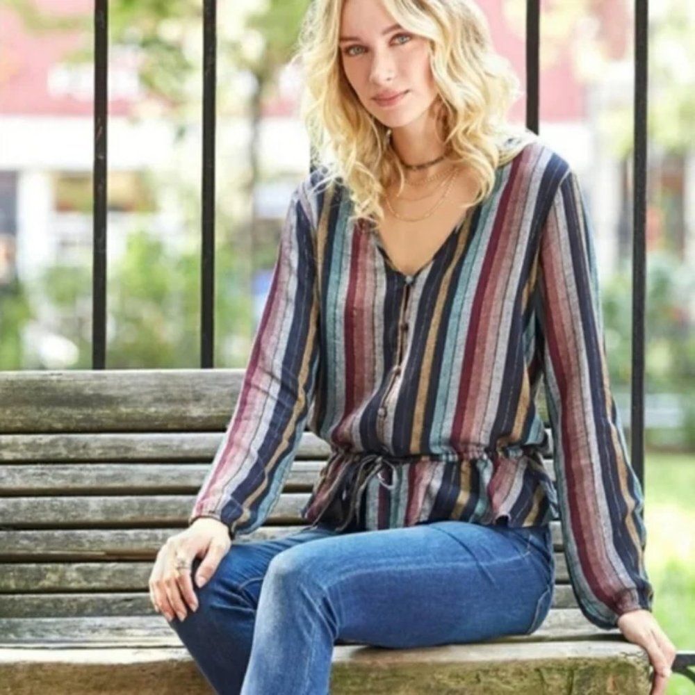 Rails | Beaux Ruffle Waist Varadero Stripe Blouse - [Size Med]